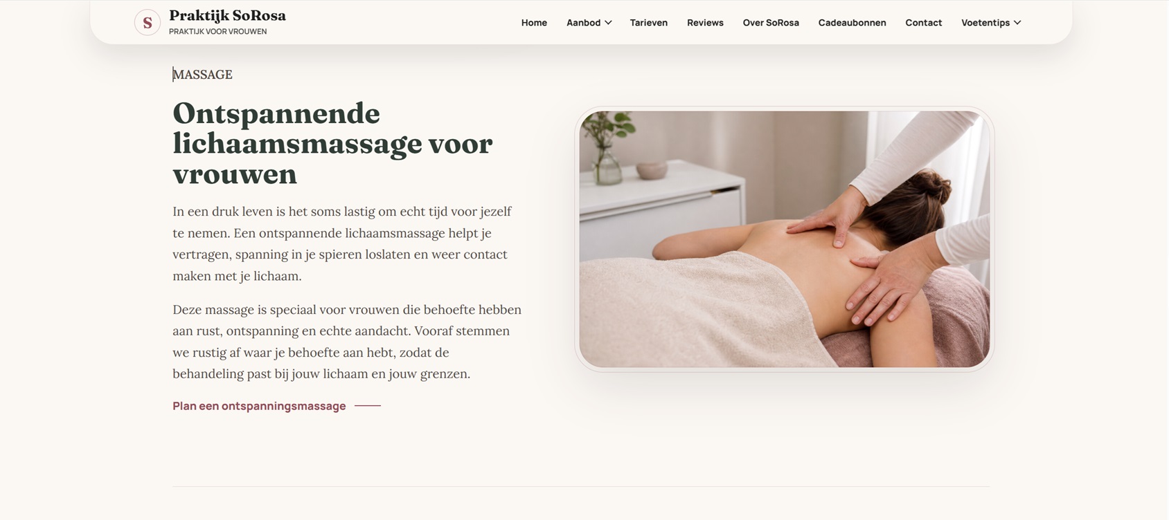 Nieuwe pagina Praktijk SoRosa na redesign