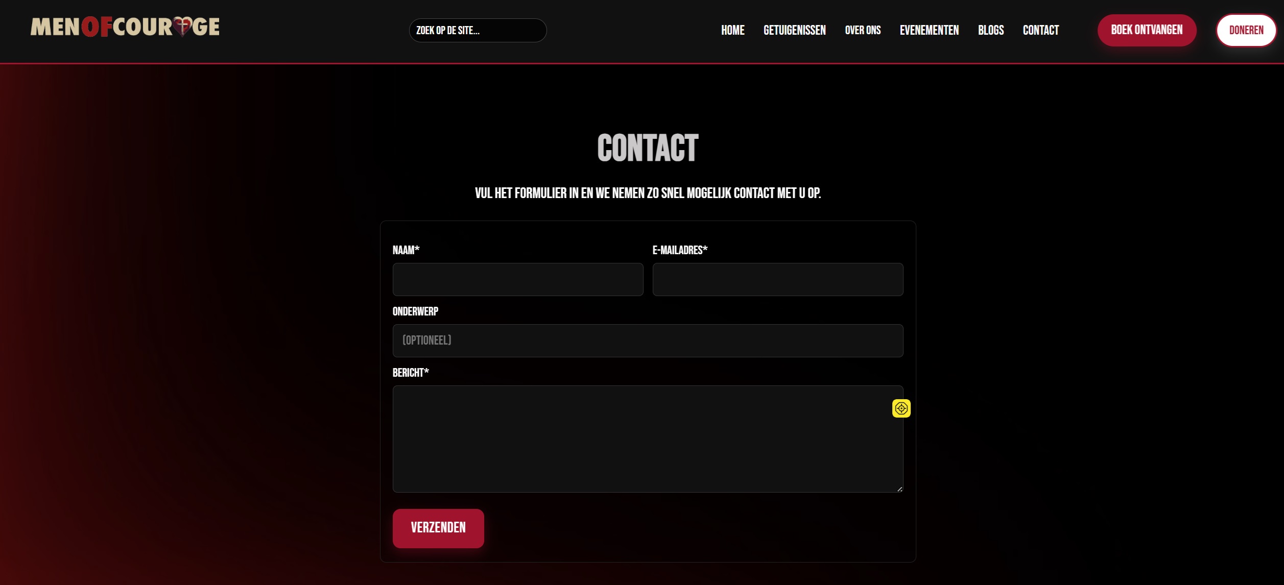 Contactpagina Men of Courage website – webdesign door 3Fold