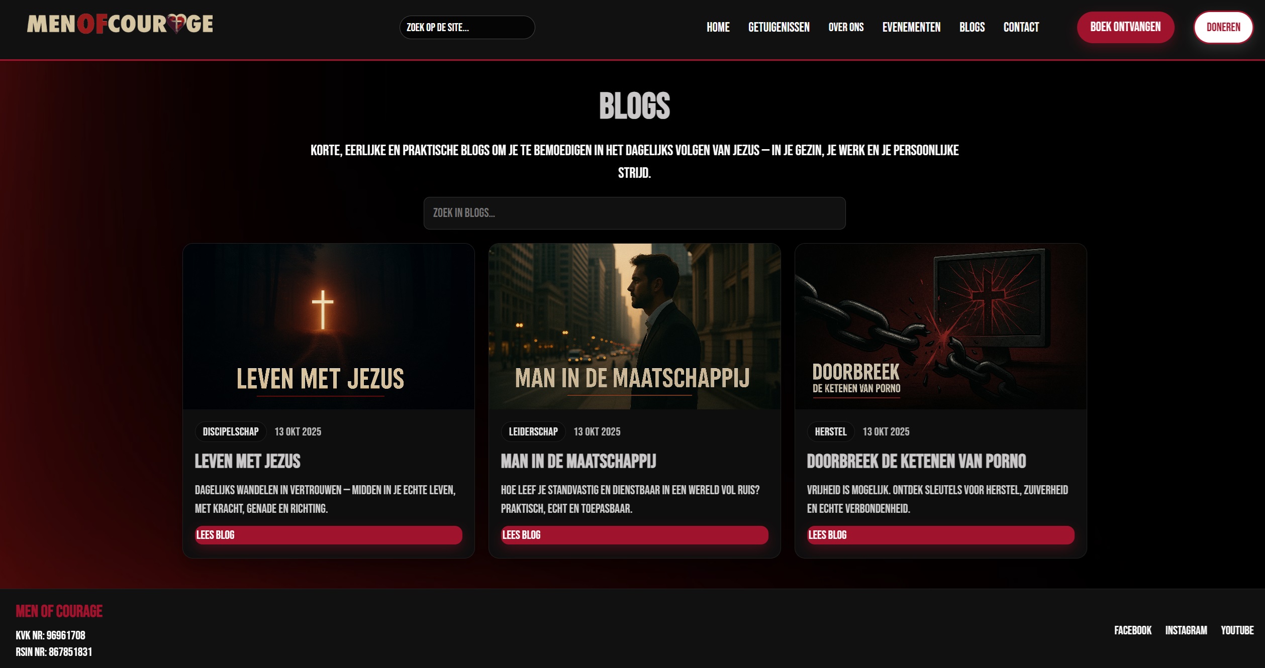 Blog overzicht Men of Courage website – structuur en webdesign door 3Fold