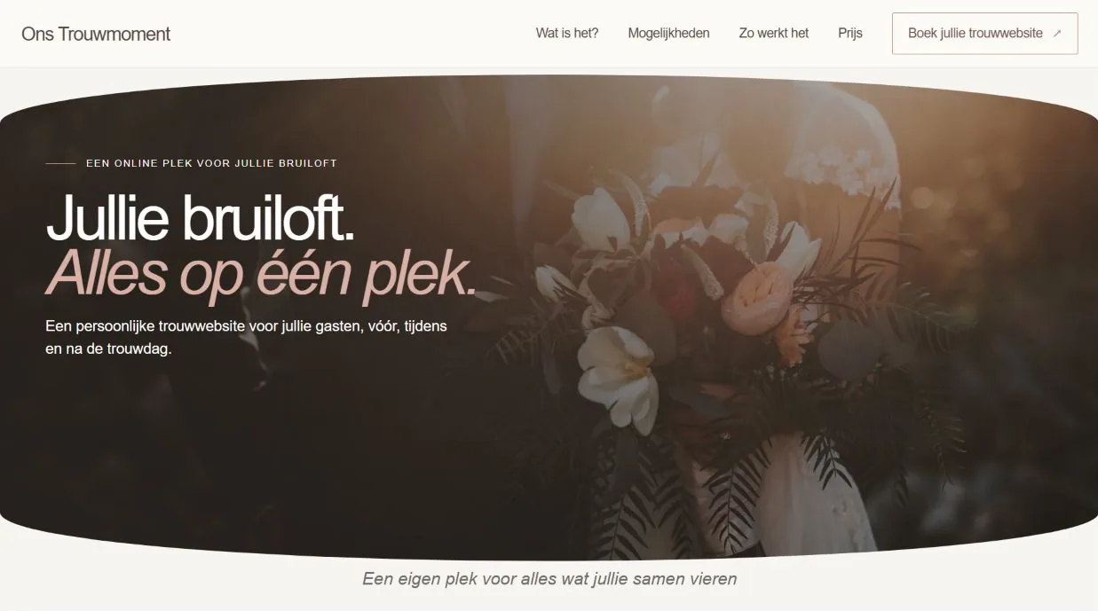 Homepage van Ons Trouwmoment trouwwebsite