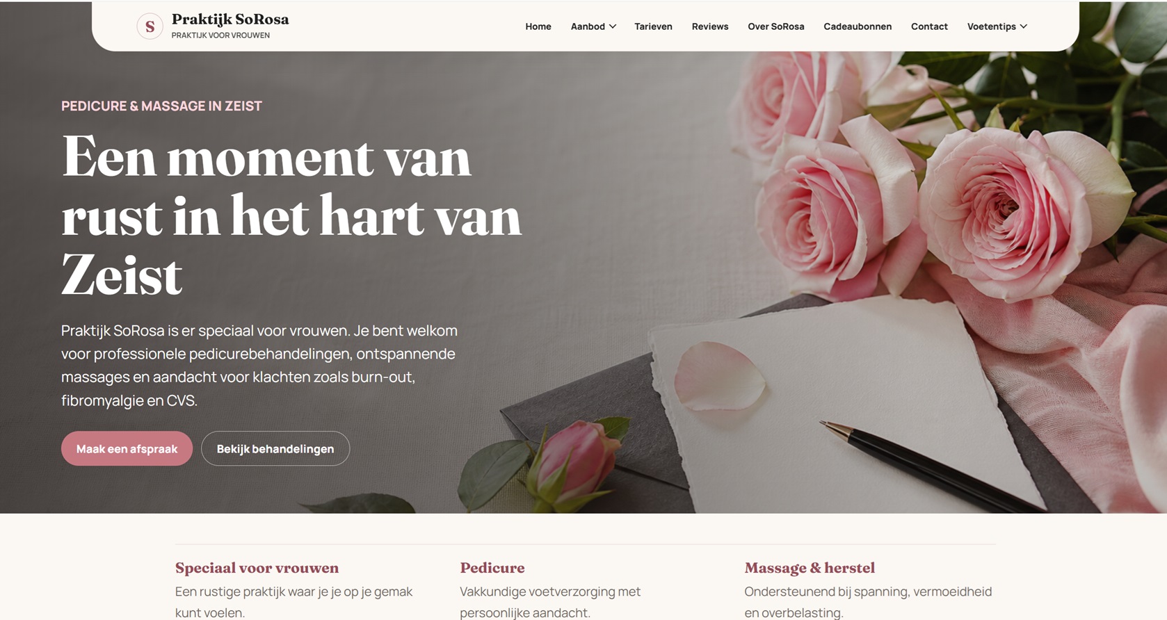 Nieuwe homepage Praktijk SoRosa na redesign